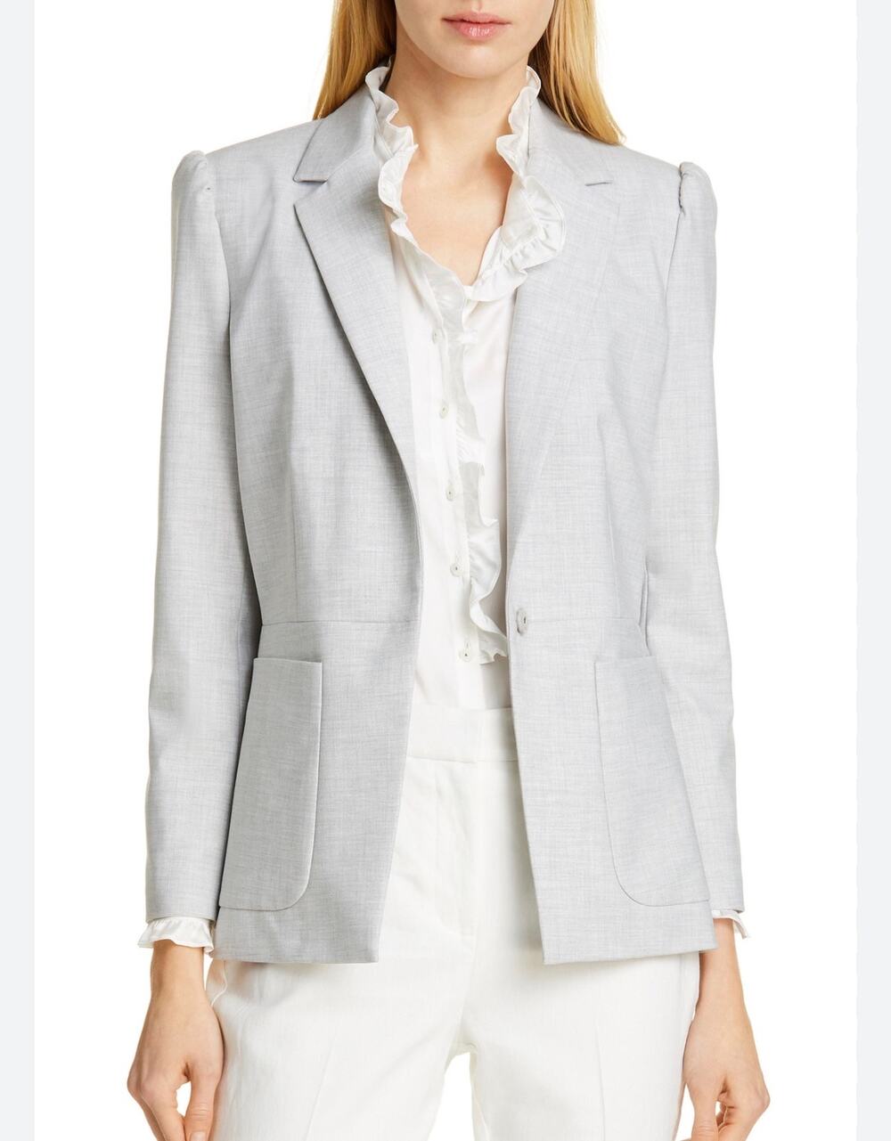 Tailored by Rebecca Taylor Clean Suiting Blazer Gray Puff Sleeve Size 4